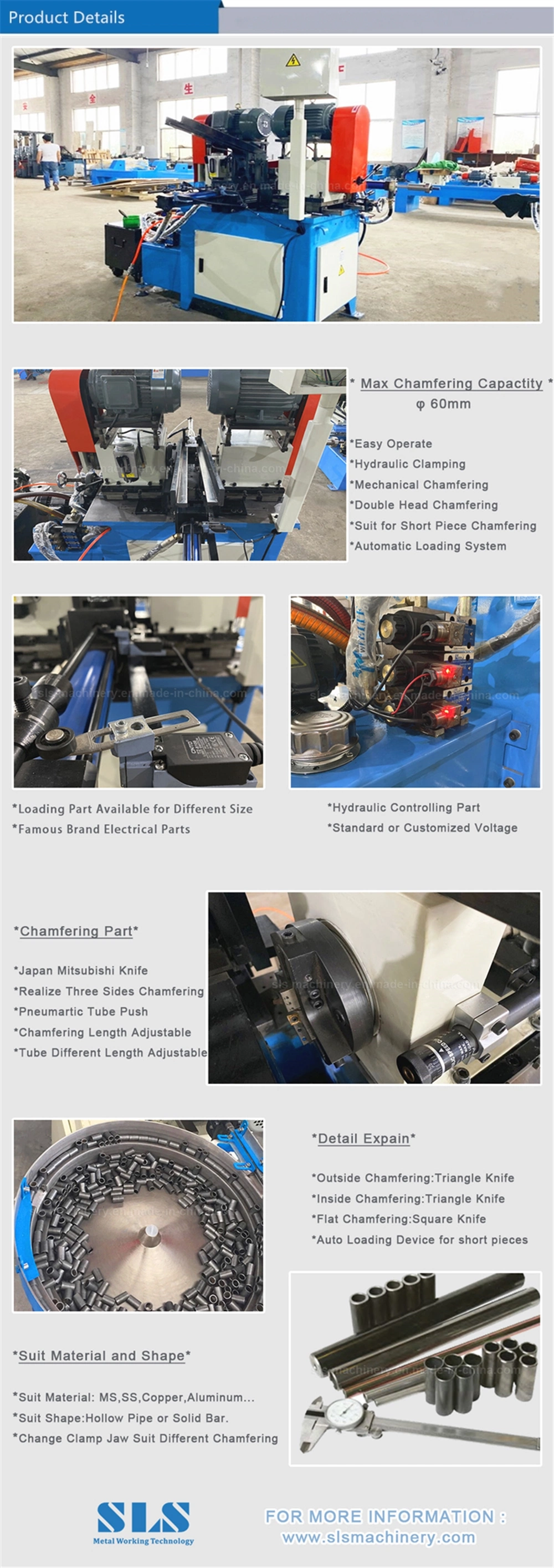 Angle Adjustable Air Operated Smoothing Tube Bar Double End Pipe Deburring Automatic Chamfering Machine